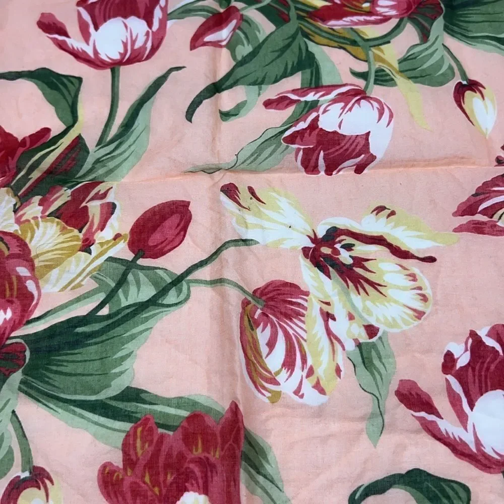 KENZO Peach, Red, Green and Yellow Tulip Pattern Cotton Handkerchief Scarf